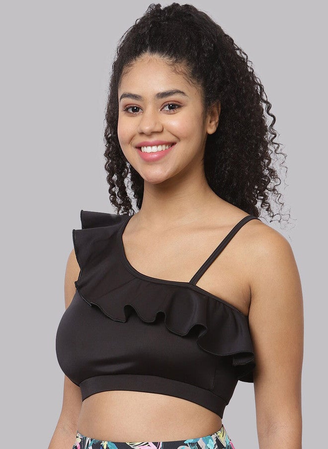 CUKOO One Shoulder Padded Frill Swim Top - Image 3